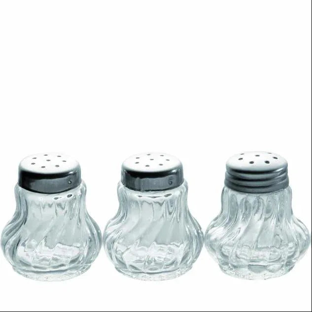 Compact Stainless Steel Mini Shaker Set with Glass Lids - 4 Pieces